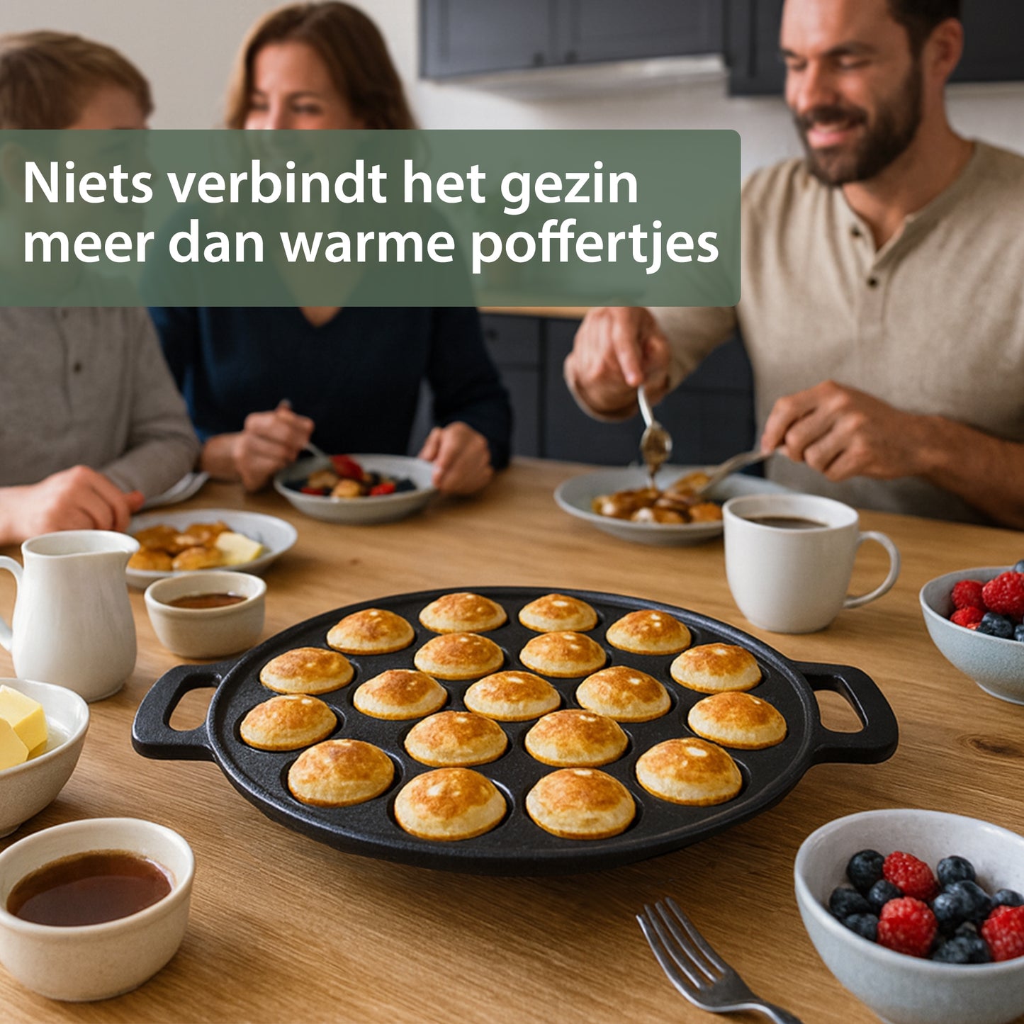 Chefino Poffertjespan Set 2-delig – Gietijzer – 38 Poffertjes – Ø24 cm