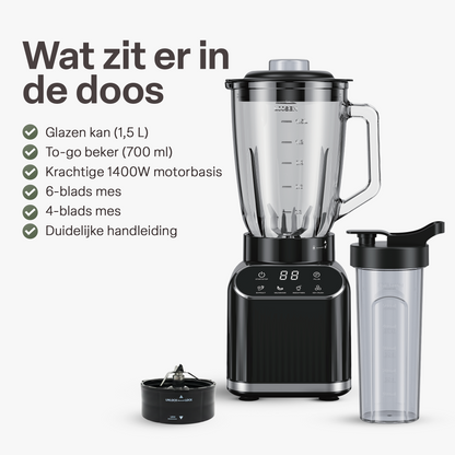 Chefino Blender 1400W – 1,5L Glazen Kan – Smoothie Blender