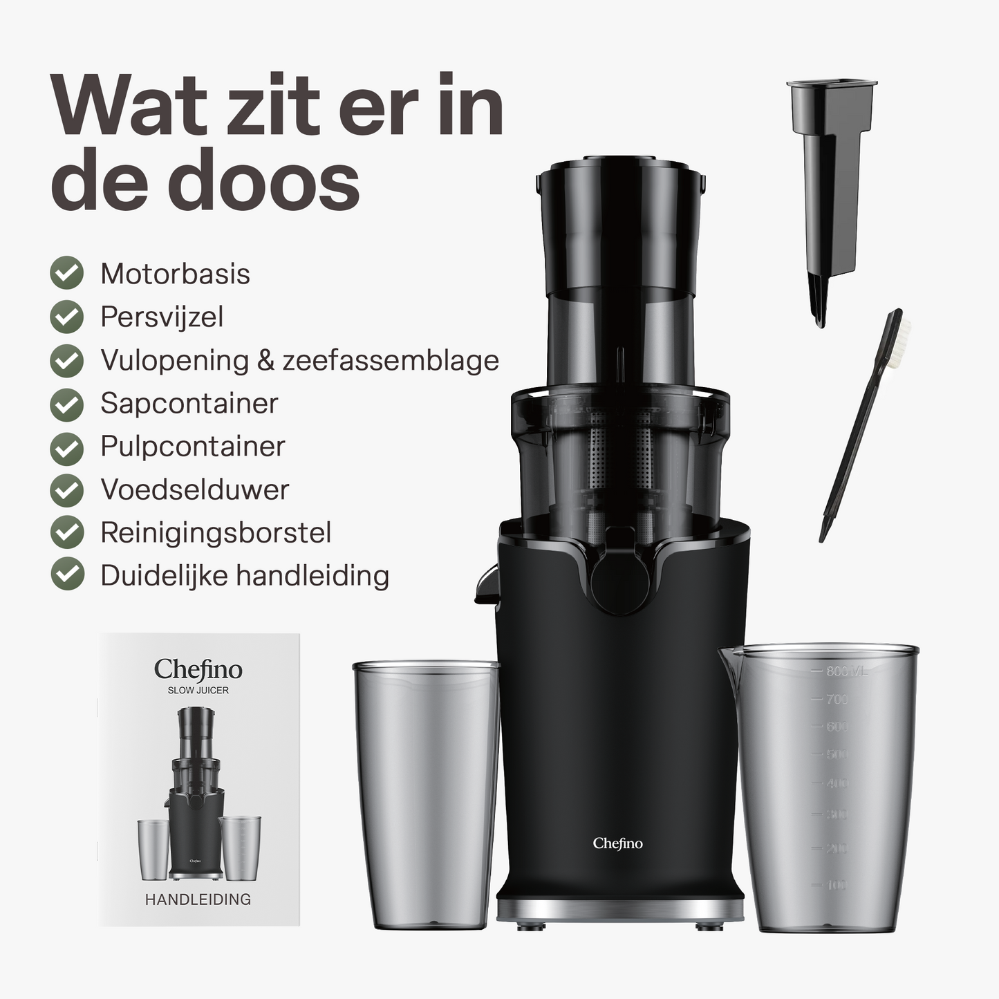 Chefino Slowjuicer – Koude Pers – 9 cm Vultrechter – Stil & Hoog Saprendement