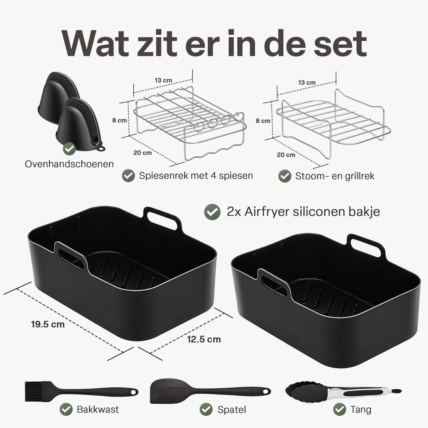 Chefino Airfryer Accessoires Set 10-delig – Dual Zone 7-10L – Siliconen & RVS