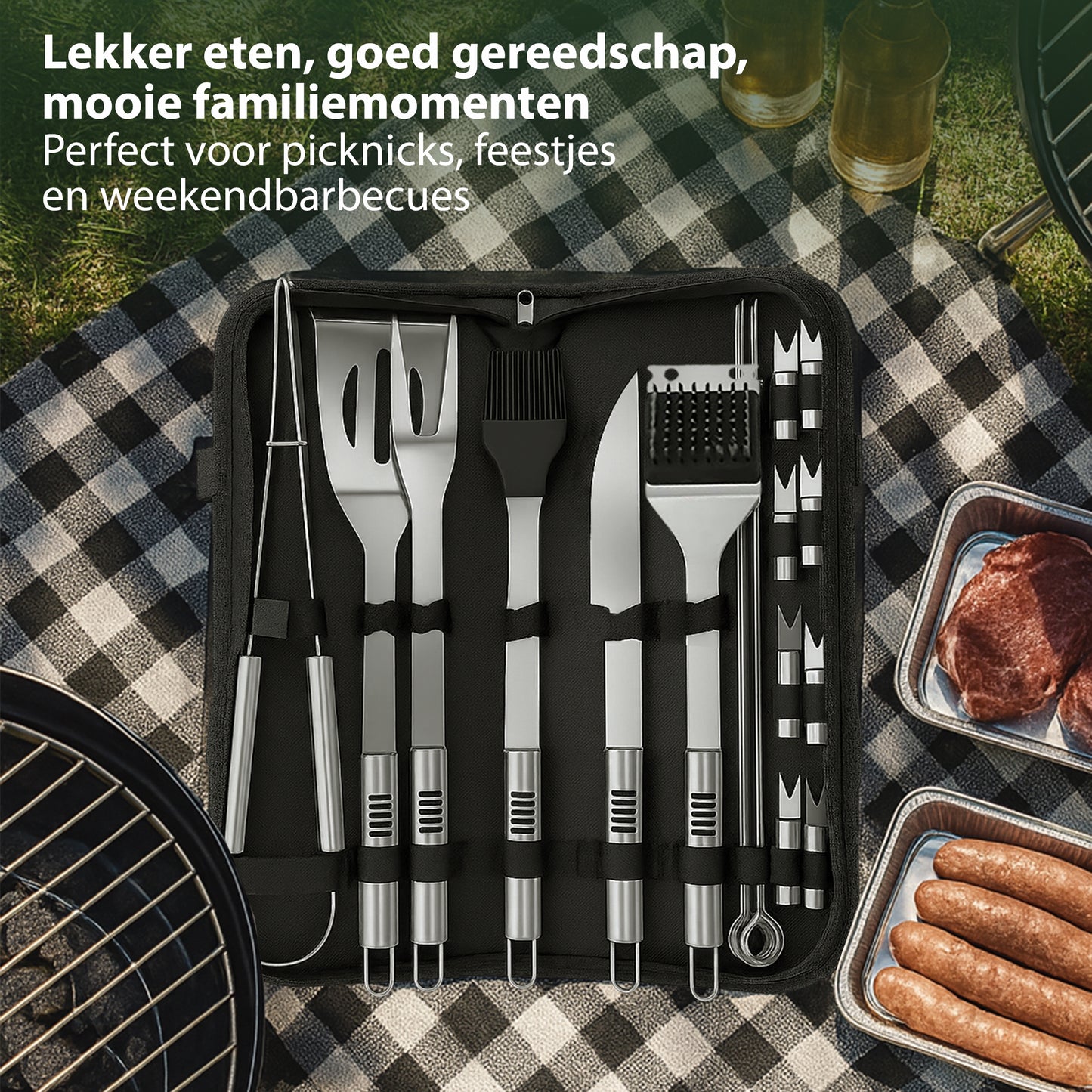 Chefino BBQ Accessoires 21-delig – RVS – Kamado Set