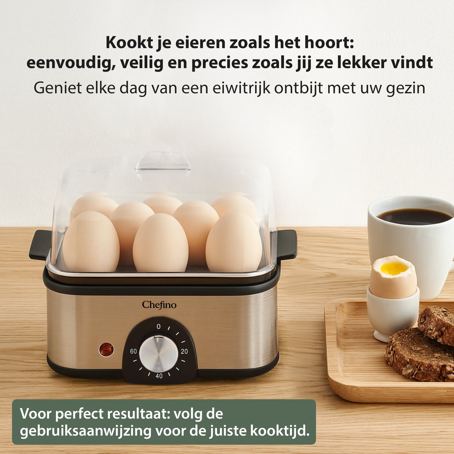 Chefino Eierkoker 8 Eieren – Elektrisch – RVS – Automatische Uitschakeling