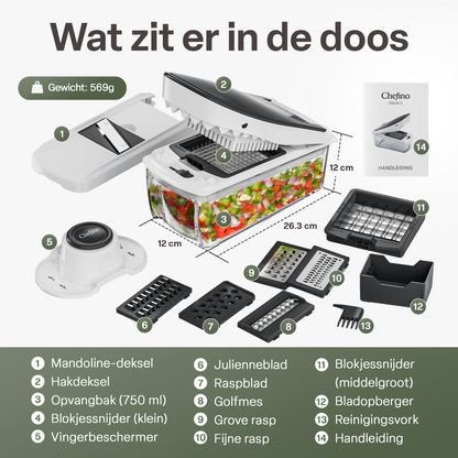 Chefino Squalo Groentesnijder Set – 8 RVS Messen – Met Opvangbak
