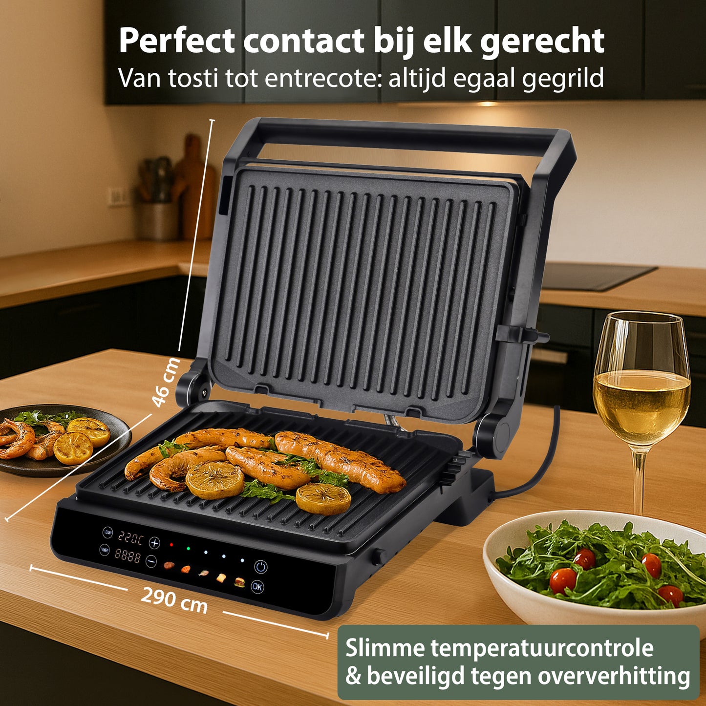 Chefino Contactgrill XL 2000W – PFAS-vrij – Uitneembare Platen – 180°
