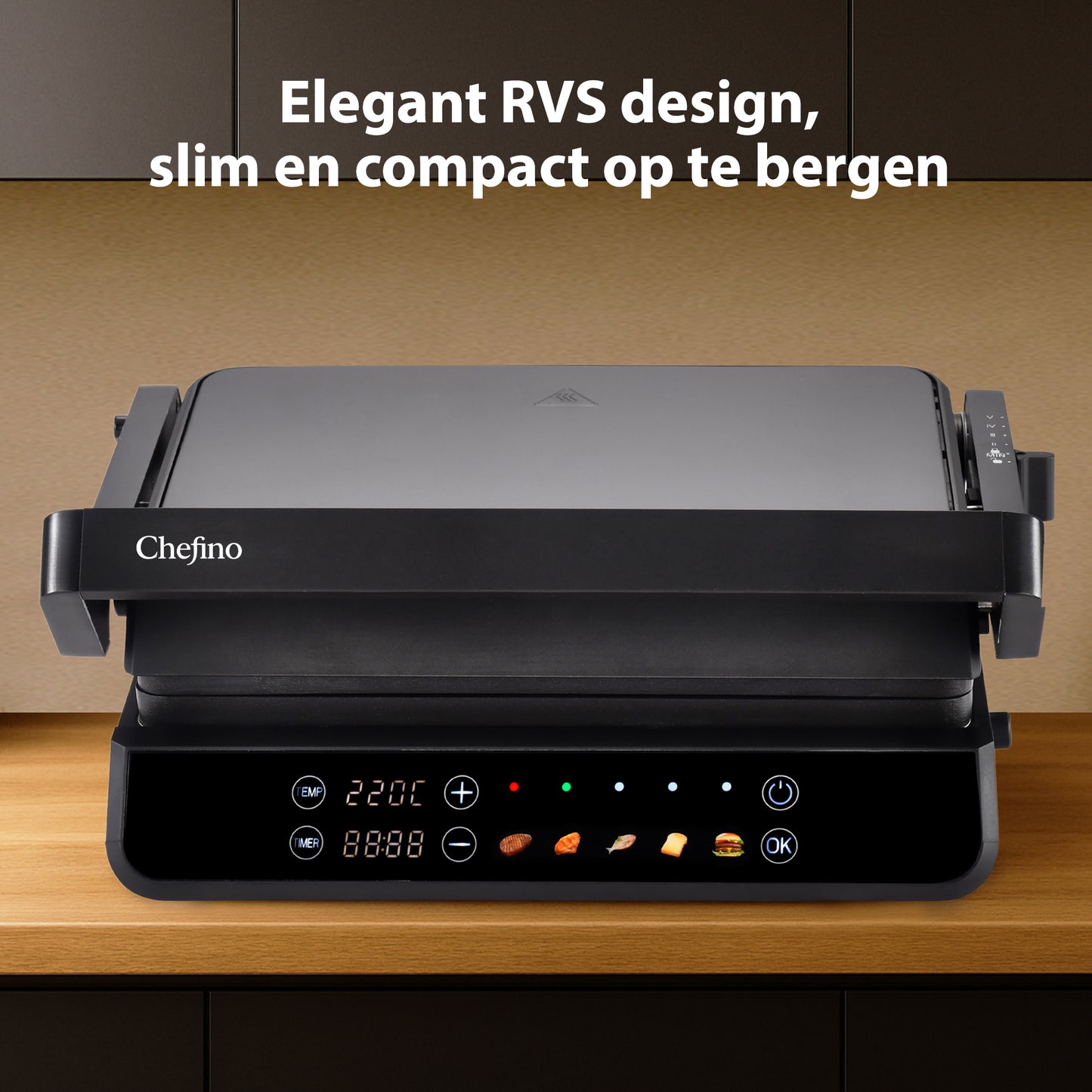Chefino Contactgrill XL 2000W – PFAS-vrij – Uitneembare Platen – 180°