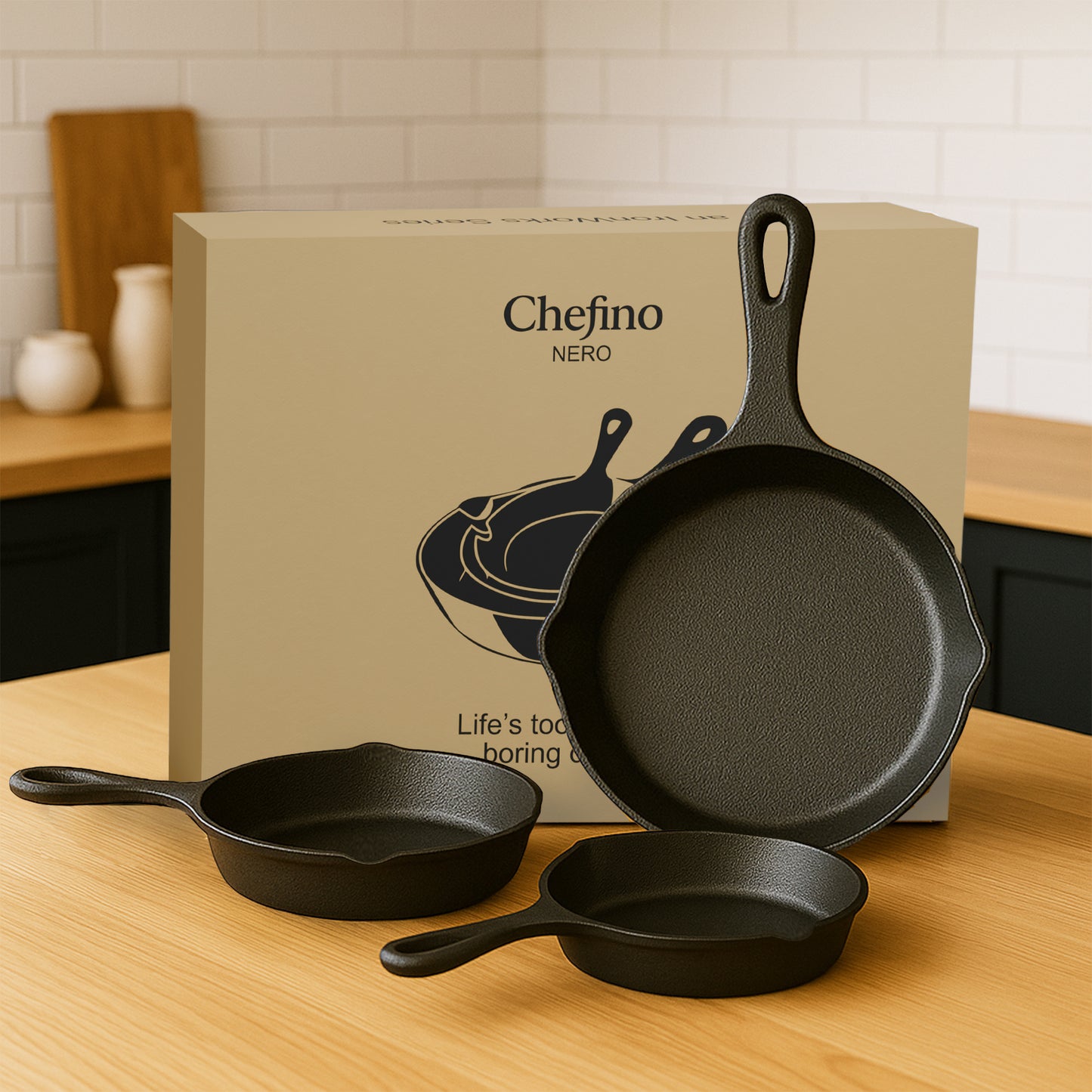 Chefino Gietijzeren Pannenset 3-delig – Skillet Set – Inductie & Oven