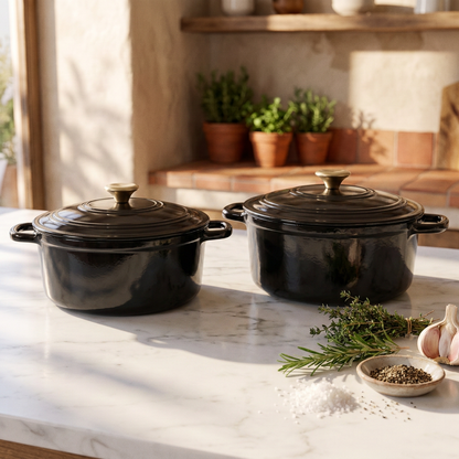 Chefino Gietijzeren Braadpan 24 cm Zwart – 4,5 L – Geëmailleerd – Inductie