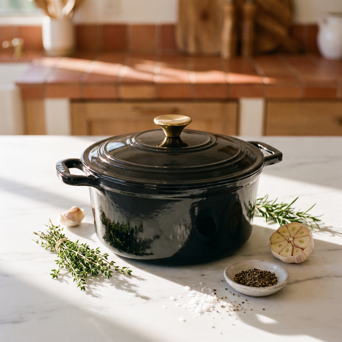 Chefino Gietijzeren Braadpan 26 cm Zwart – 5,7 L – Geëmailleerd – Inductie