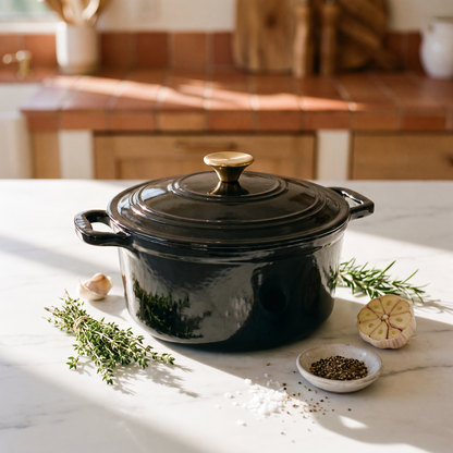Chefino Gietijzeren Braadpan 26 cm Zwart – 5,7 L – Geëmailleerd – Inductie