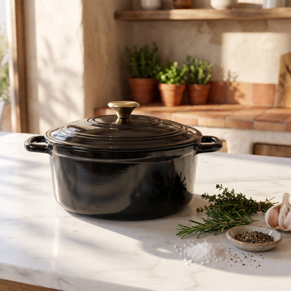 Chefino Gietijzeren Braadpan 26 cm Zwart – 5,7 L – Geëmailleerd – Inductie