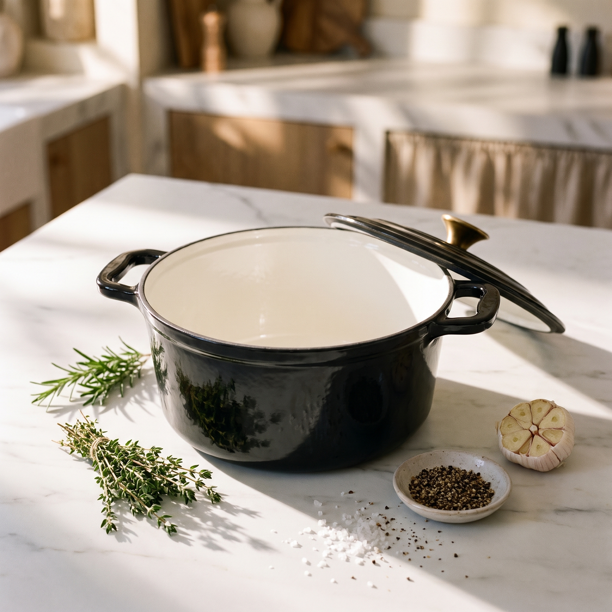 Chefino Gietijzeren Braadpan 26 cm Zwart – 5,7 L – Geëmailleerd – Inductie