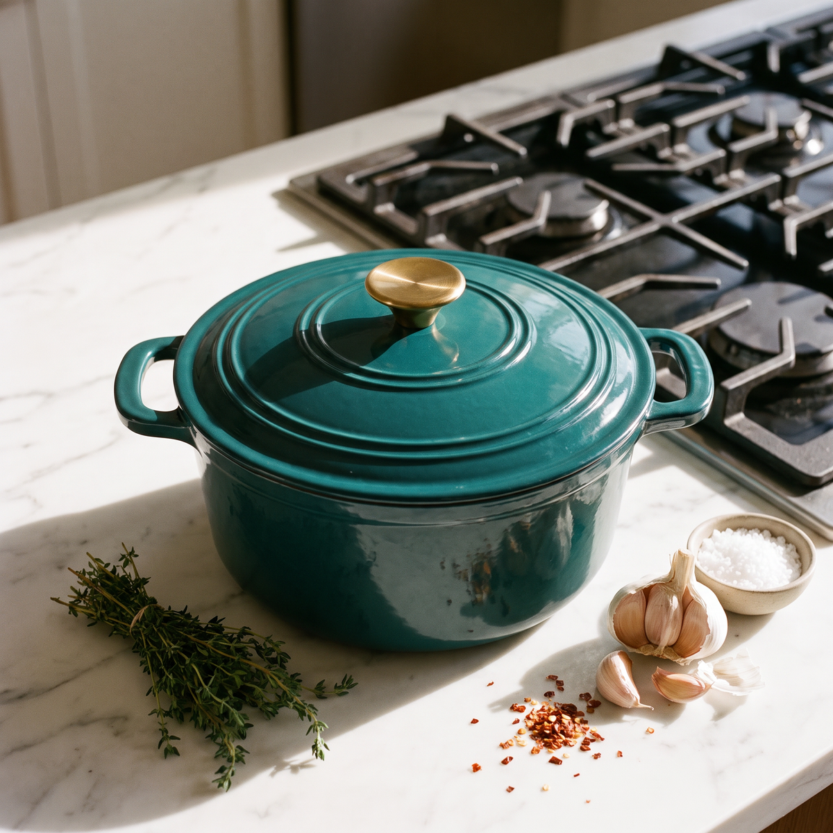 Chefino Gietijzeren Braadpan 24 cm Groen – 4,5 L – Geëmailleerd – Inductie
