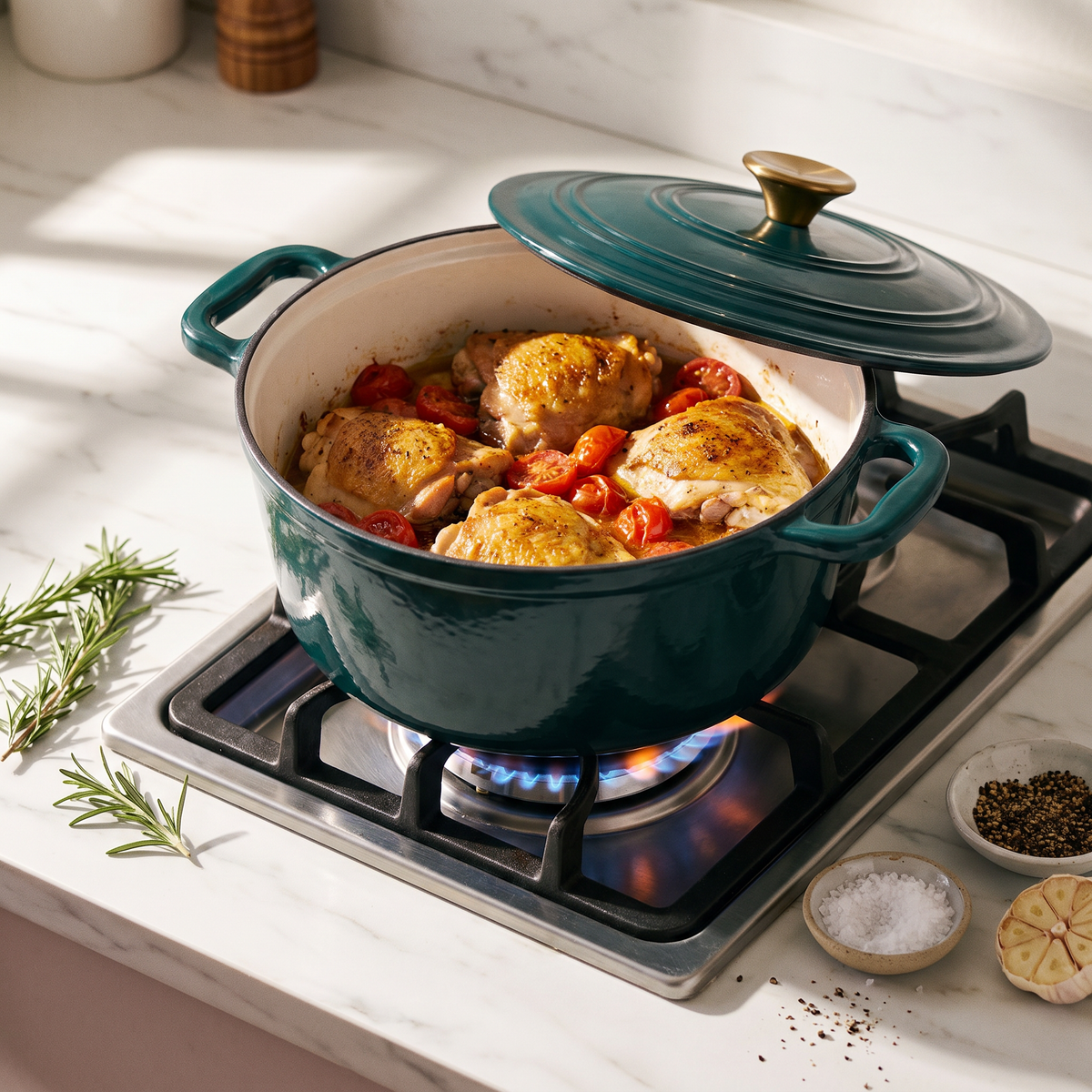 Chefino Gietijzeren Braadpan 24 cm Groen – 4,5 L – Geëmailleerd – Inductie