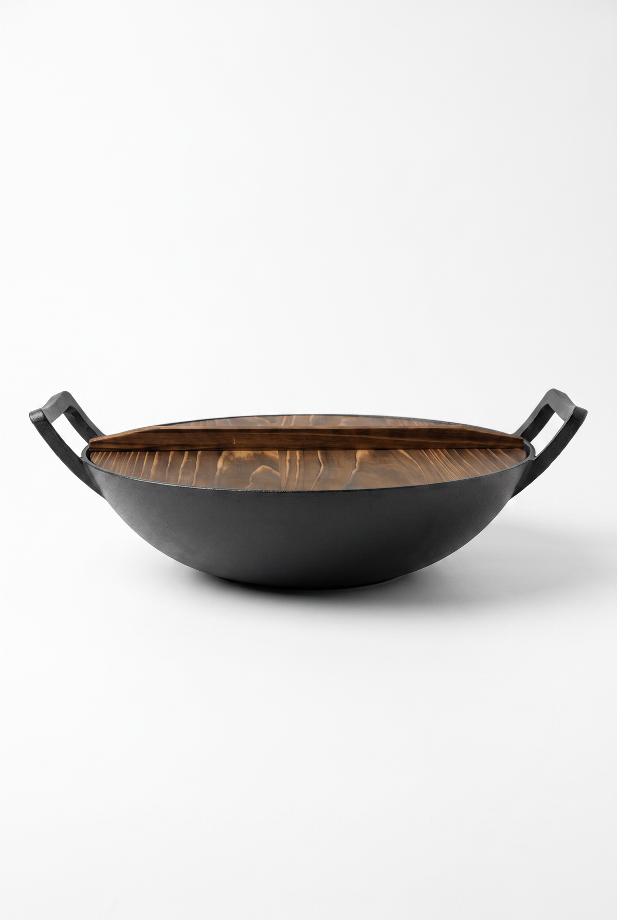 Chefino Gietijzeren Wok Ø36 cm – Houten Deksel – Pre-seasoned – Inductie