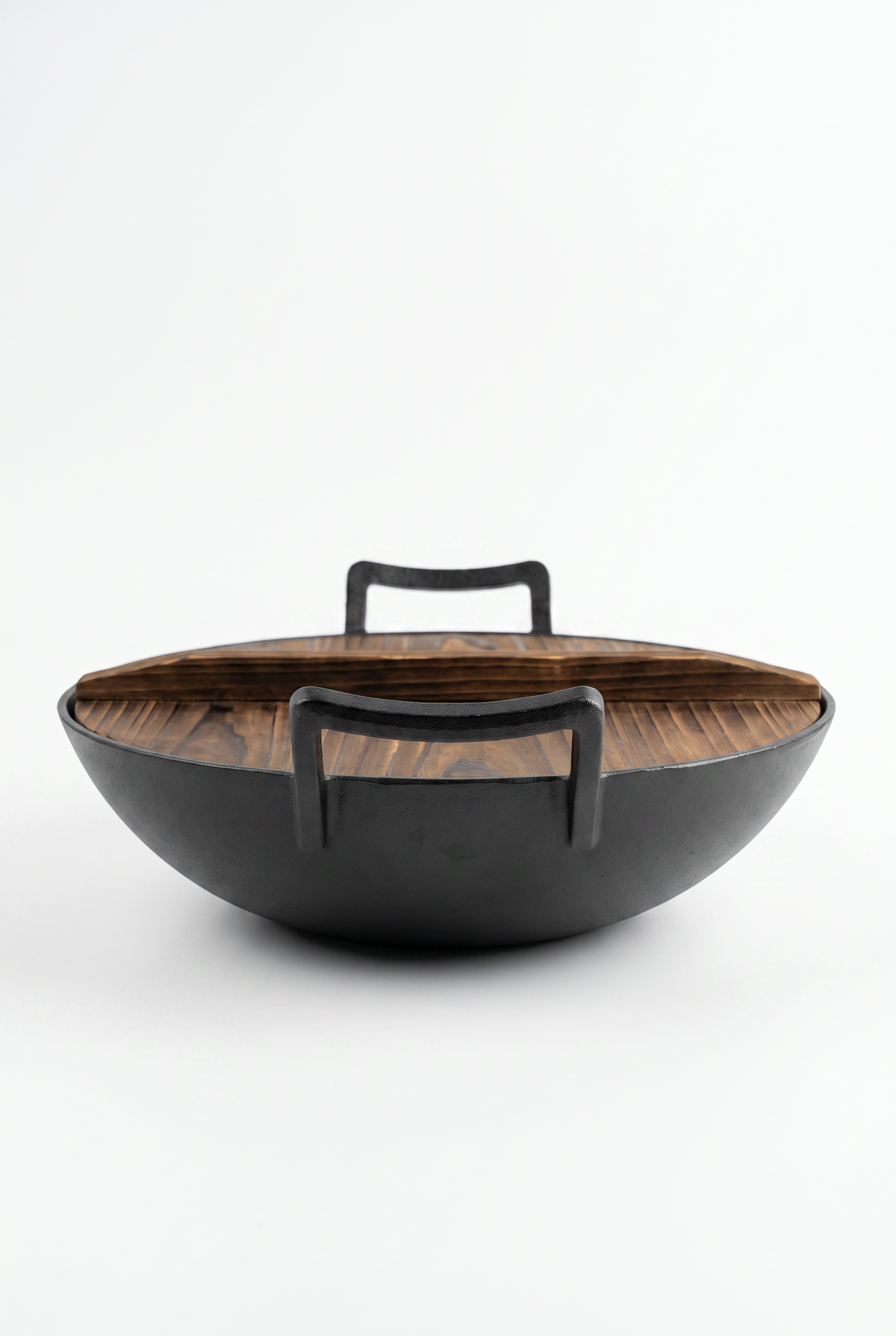 Chefino Gietijzeren Wok Ø36 cm – Houten Deksel – Pre-seasoned – Inductie