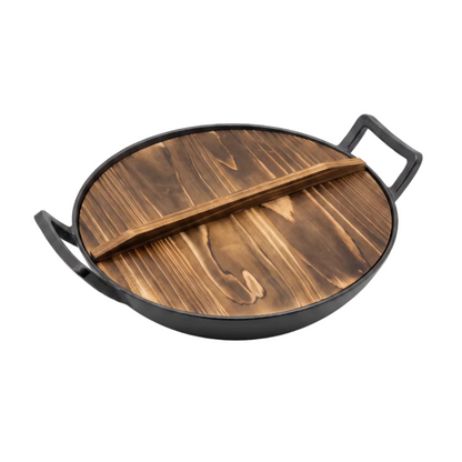 Chefino Gietijzeren Wok Ø36 cm – Houten Deksel – Pre-seasoned – Inductie