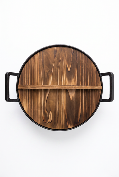 Chefino Gietijzeren Wok Ø36 cm – Houten Deksel – Pre-seasoned – Inductie