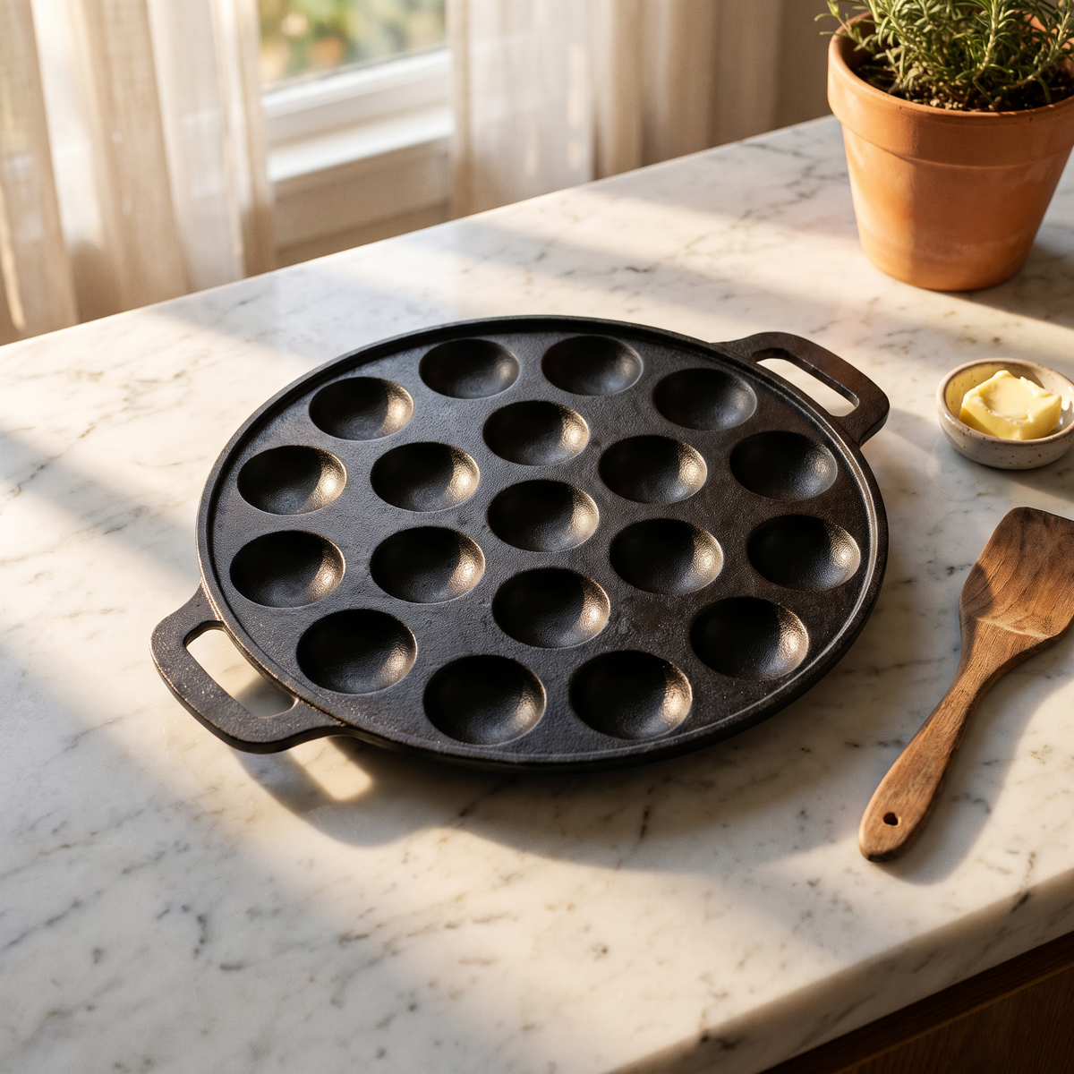Chefino Poffertjespan Gietijzer 24 cm – 19 Poffertjes – Inductie & Oven