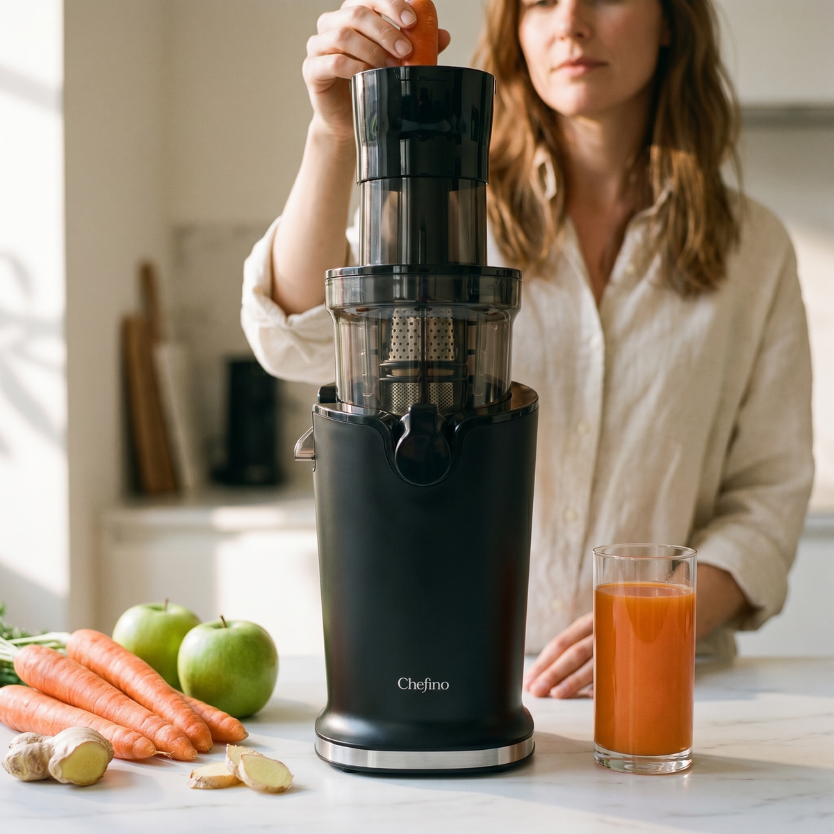 Chefino Slowjuicer – Koude Pers – 9 cm Vultrechter – Stil & Hoog Saprendement