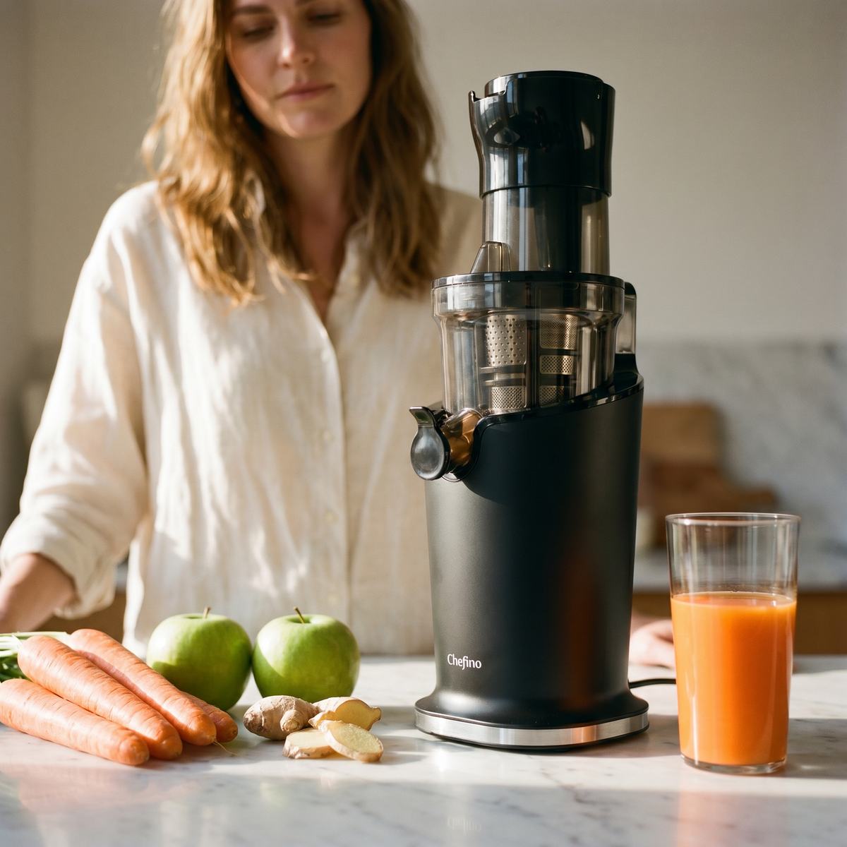 Chefino Slowjuicer – Koude Pers – 9 cm Vultrechter – Stil & Hoog Saprendement