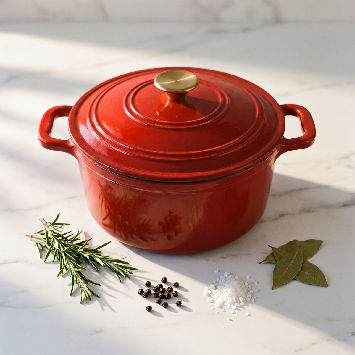 Chefino Gietijzeren Braadpan 26 cm Rood – 5,7 L – Geëmailleerd – Inductie