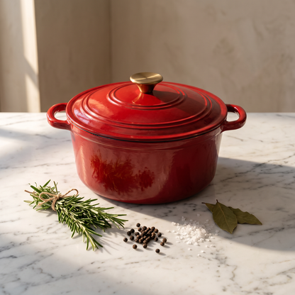Chefino Gietijzeren Braadpan 26 cm Rood – 5,7 L – Geëmailleerd – Inductie