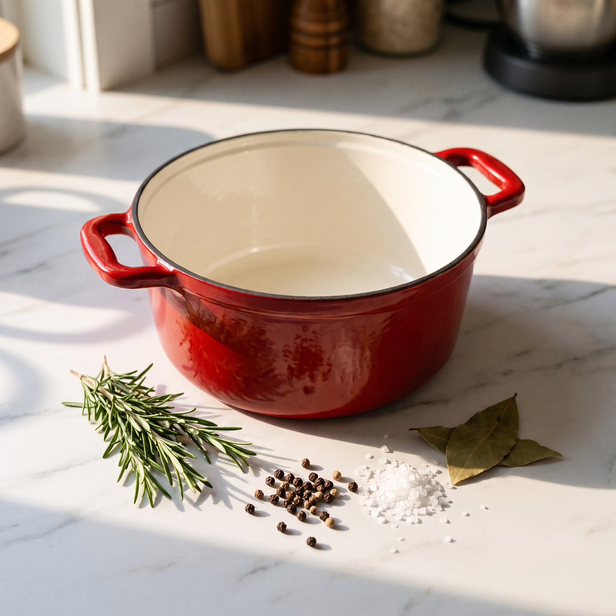 Chefino Gietijzeren Braadpan 26 cm Rood – 5,7 L – Geëmailleerd – Inductie