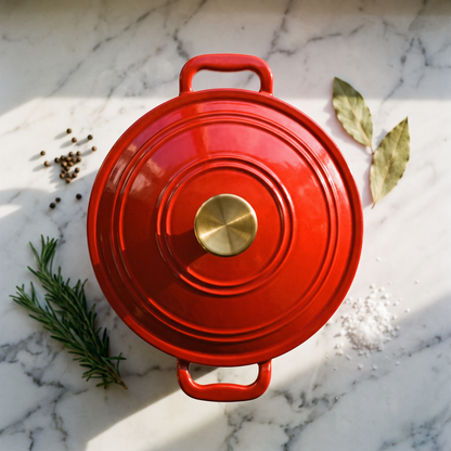 Chefino Gietijzeren Braadpan 24 cm Rood – 4,5 L – Geëmailleerd – Inductie