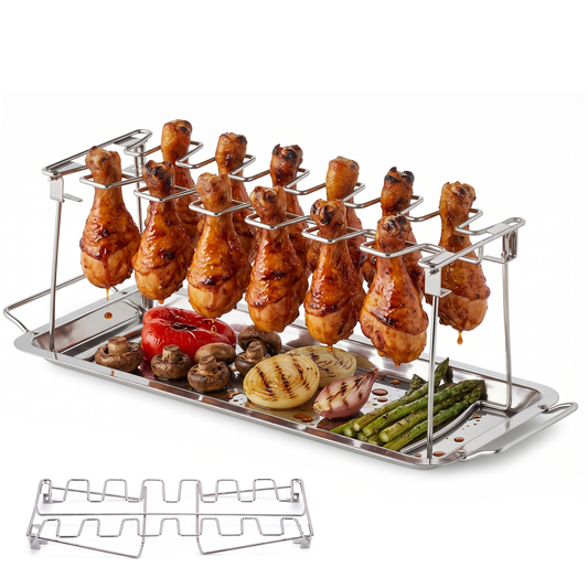 Chefino Kippenpootrek BBQ – 12 Kippenpoten – RVS Lekbak – Opvouwbaar