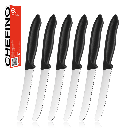 Chefino Tafelmessen Set 6 Stuks – Gekarteld RVS – Steakmessen – Zwart