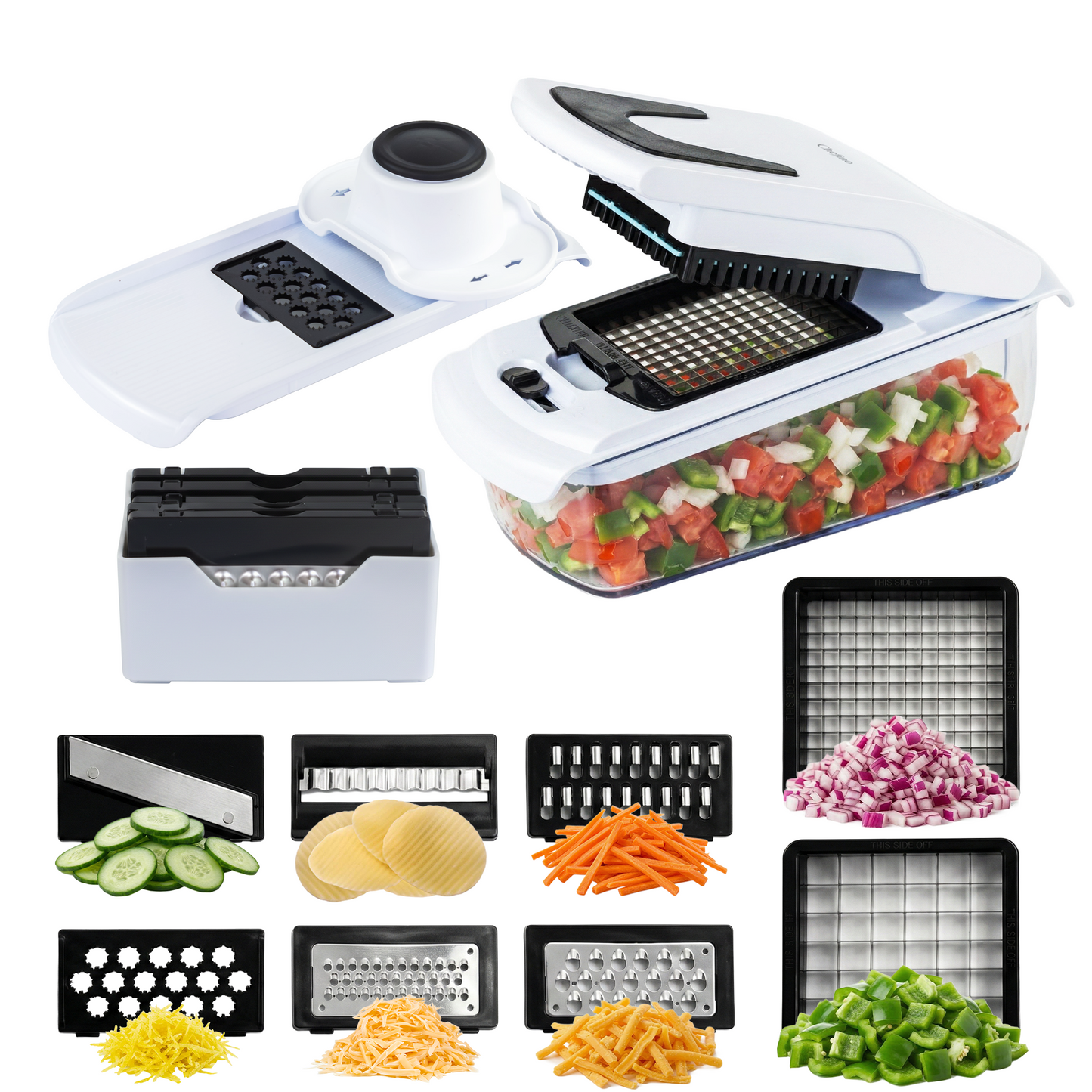 Chefino Verto Vegetable Slicer Set – 8 Blades – With Collection Container