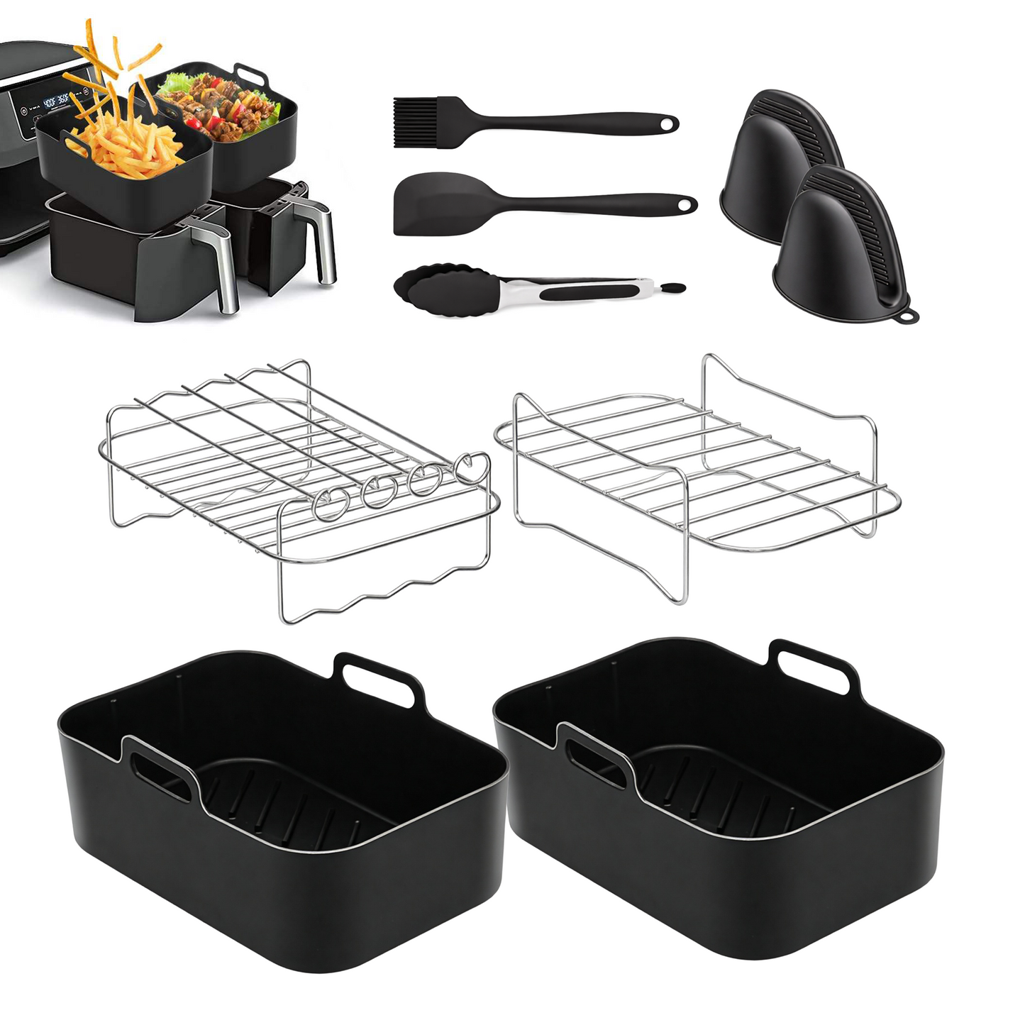 Chefino Airfryer Accessoires Set 10-delig – Dual Zone 7-10L – Siliconen & RVS